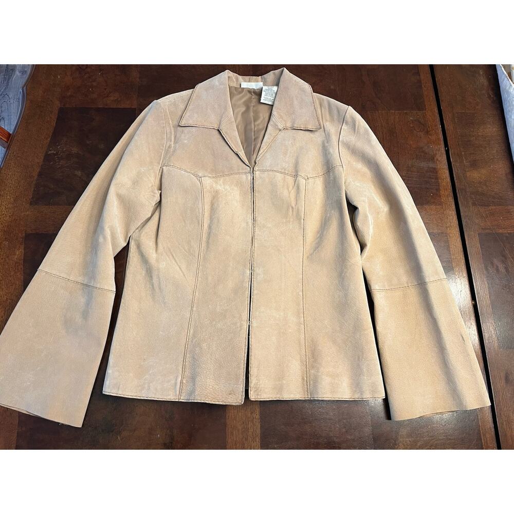 Faded Glory Beige Leather Jacket Women’s Size 8/10 Vintage Preowned
